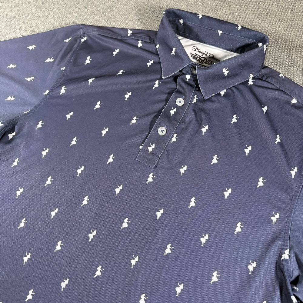 Straight Down Performance Polo Mens M Blue Hula Girl Print Palencia Golf Shirt